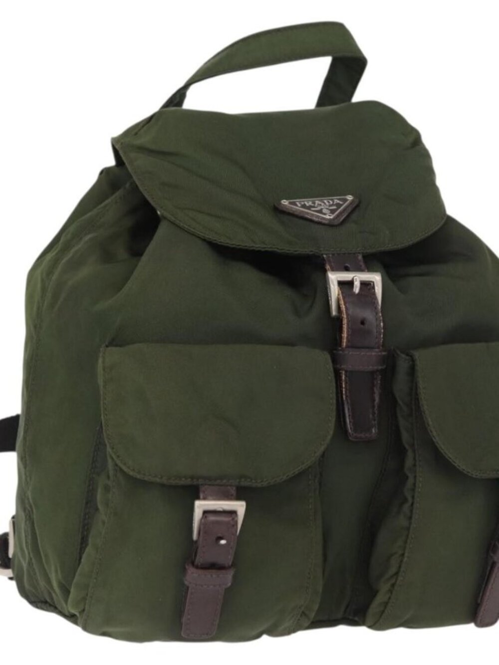 PRADA Backpack Nylon Khaki Silver Auth 163300